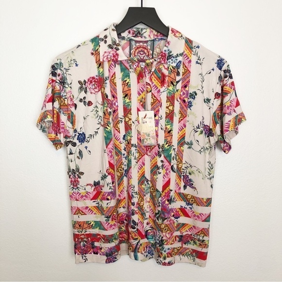 Johnny Was Azzy Flower Polo T-Shirt - Picture 3 of 7